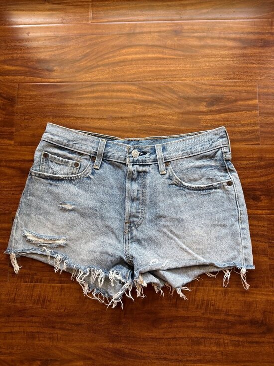 Levi's Pants - Levis 501 Vintage High-Waisted Distressed Denim Shorts With Frayed Hem & Button